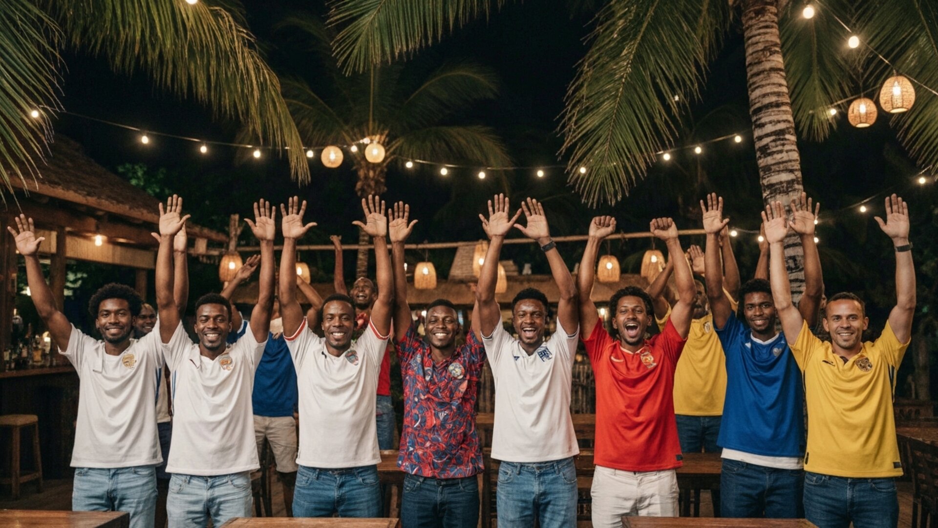 Supporters mauriciens réunis pour regarder la Coupe du Monde dans un bar tropical